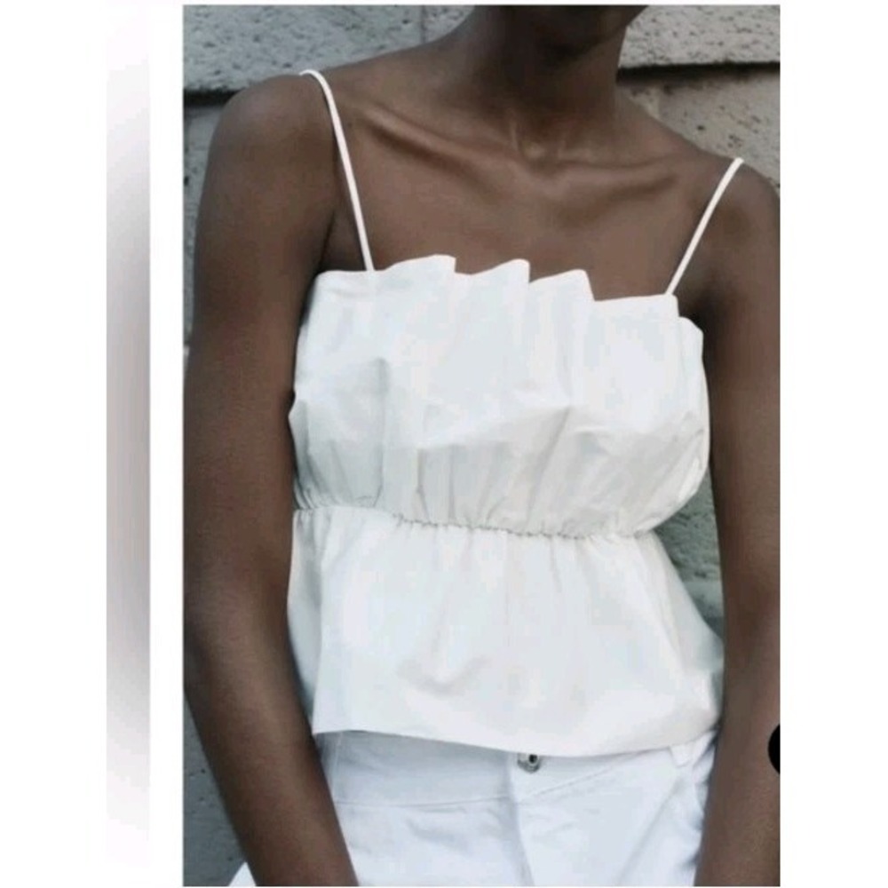 Zara Gathered Poplin Top White Size XL NWOT - Picture 9 of 10